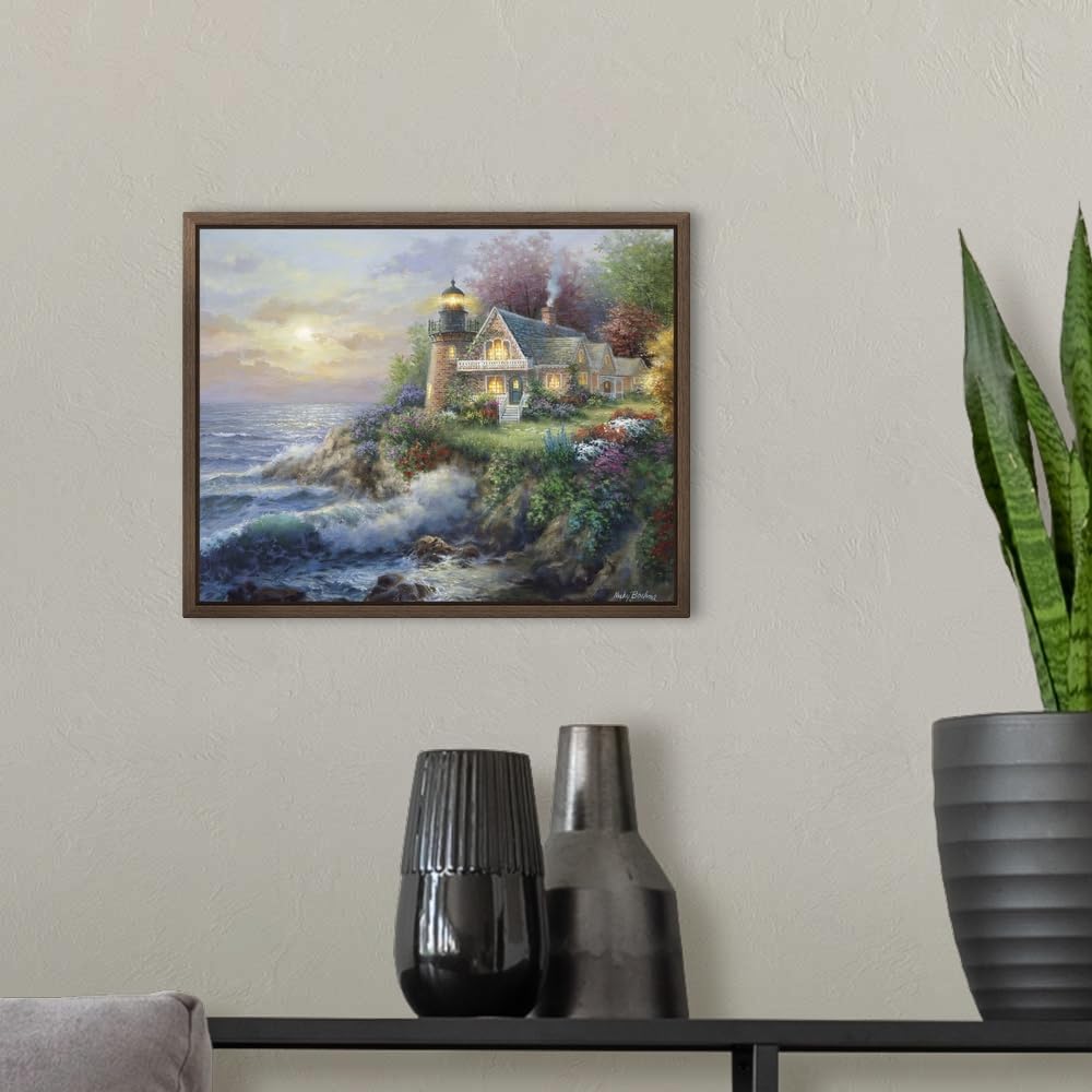 CANVAS ON DEMAND Guardian of the Sea Walnut Float Framed Canvas Wall Art Print by Nicky Boehme, Contemporary, Home Decor, Ocean Artwork,14" x11in