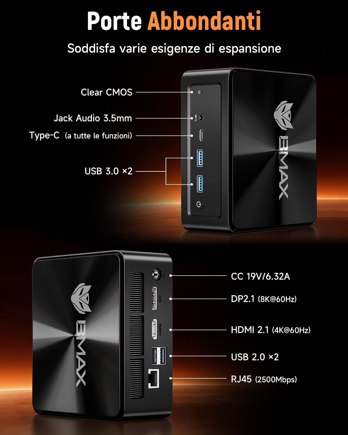 BMAX Mini PC Ryzen 7 8745HS(8C/16T, Max 4,9 GHz),16GB DDR5, 512GB NVMe SSD | Radeon 780M | 8K/60Hz | Triplo Display DP+HDMI+Type-C | WiFi 6,BT | 2.5G LAN | Mini Desktop Computer per Gaming, Ufficio