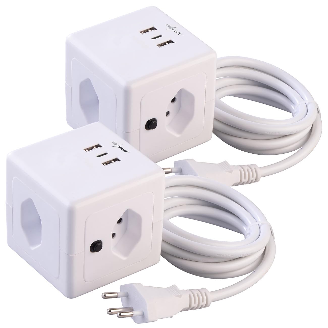 revolt Set de 2 Cubo de enchufes de 4 vías, 4X AC 230 voltios