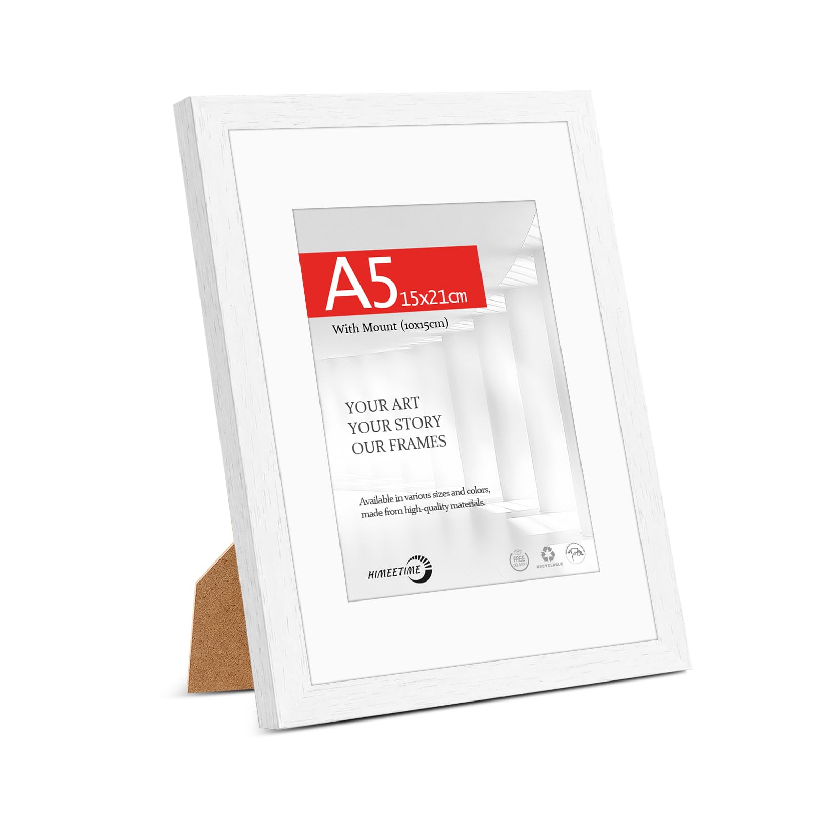 HIMEETIME® 1x A5(14.8x21cm) Picture Frame White Wood.A5 Photo Frame with Mount for 10x15cm —Includes HD Perspex and Stand for Tabletop or Wall Hanging