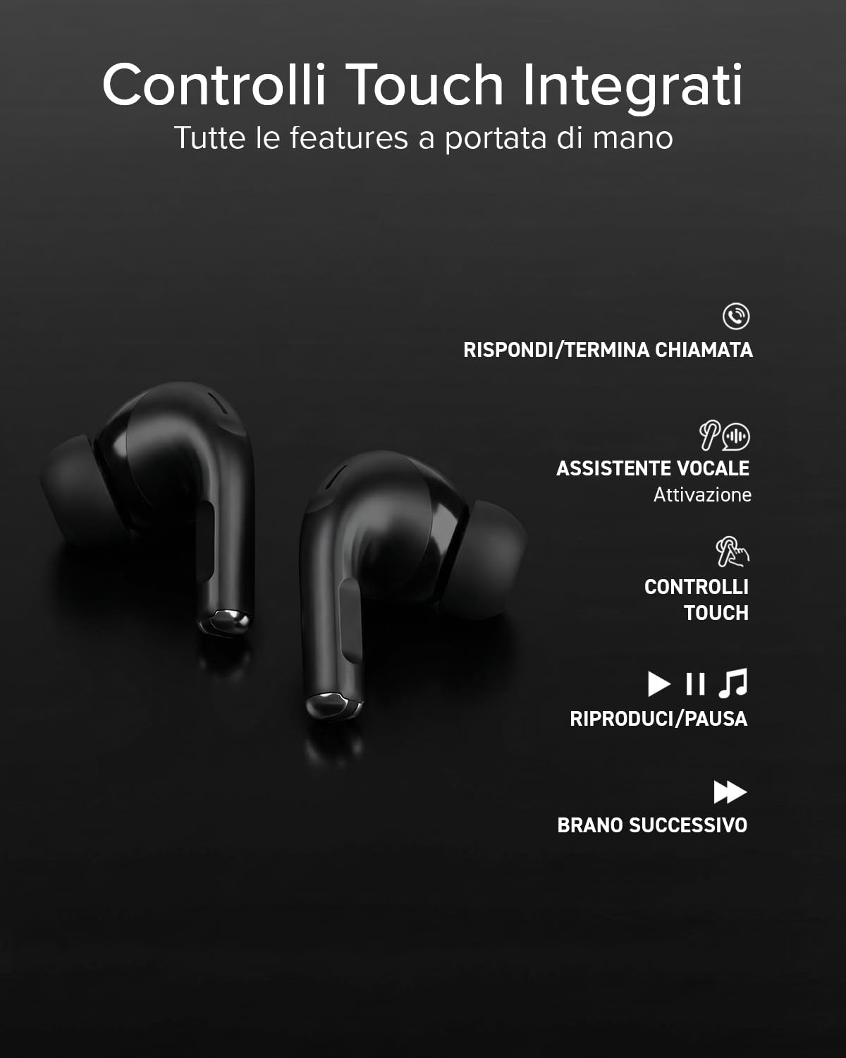 SBS Air Kab Max TWS Cuffie Auricolari In-Ear True Wireless Stereo | Custodia con Ricarica Wireless, Hall Switch, Dual Leader, Comandi Touch, per Smartphone, Tablet, Laptop, Autonomia 5h, Nero