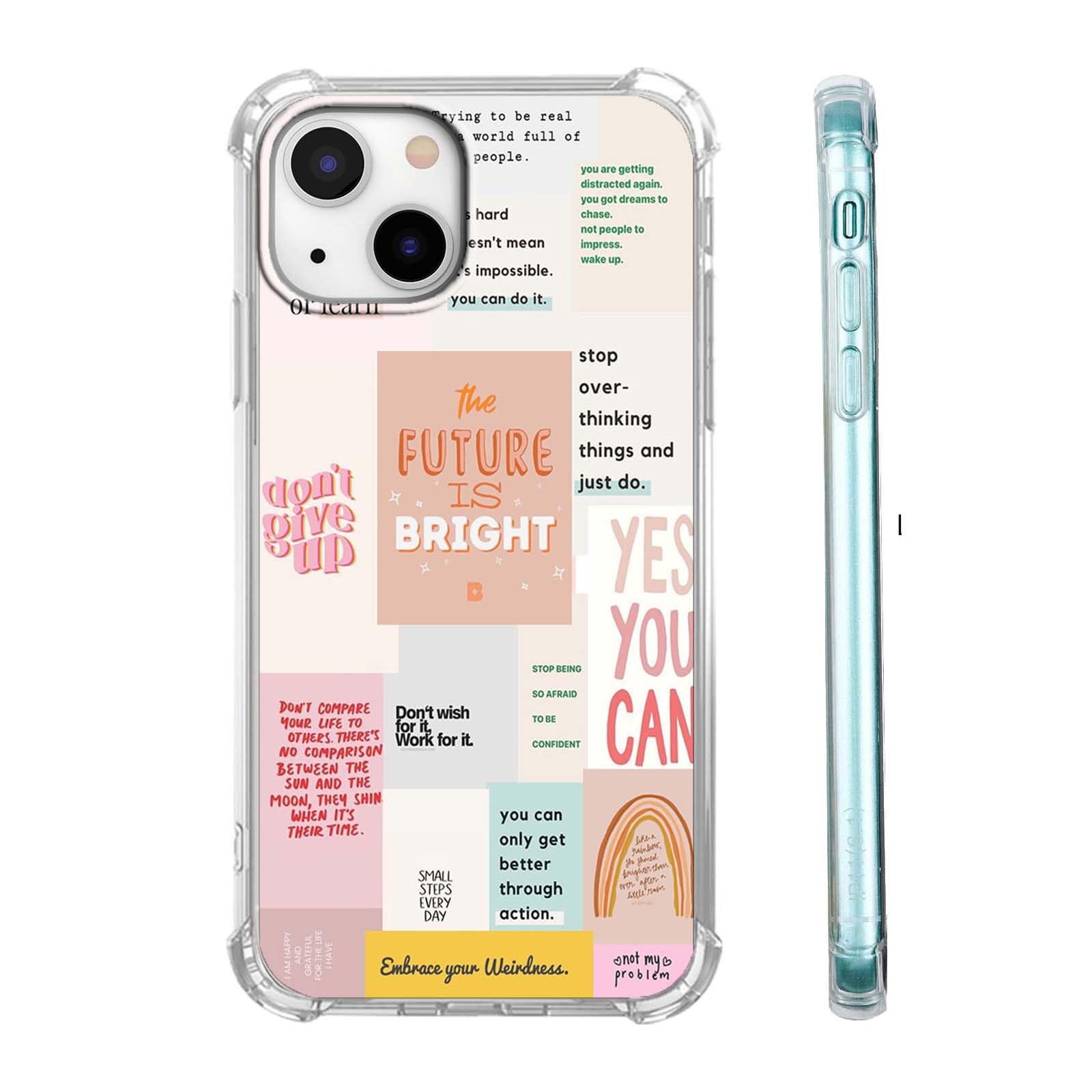 Hsondcn Case for iPhone 13 with Motivational Quotes Design,Encouraging Words Collage Pattern for Teen,Soft TPU Bumper Phone Cover(13,Positive)