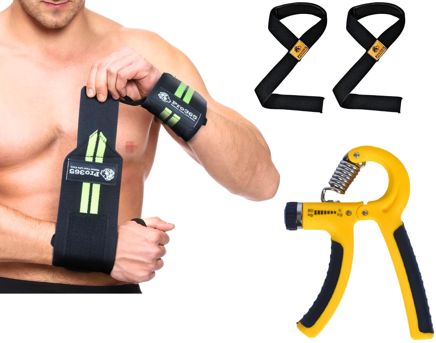 PRO365 Premium Gym Wrist Wrap/Dead Weight Lifting Straps With Adjustable Hand Gripper for Weightlifting, Heavy Lifts Maximum Support and for Superior Grip Training-image-43
