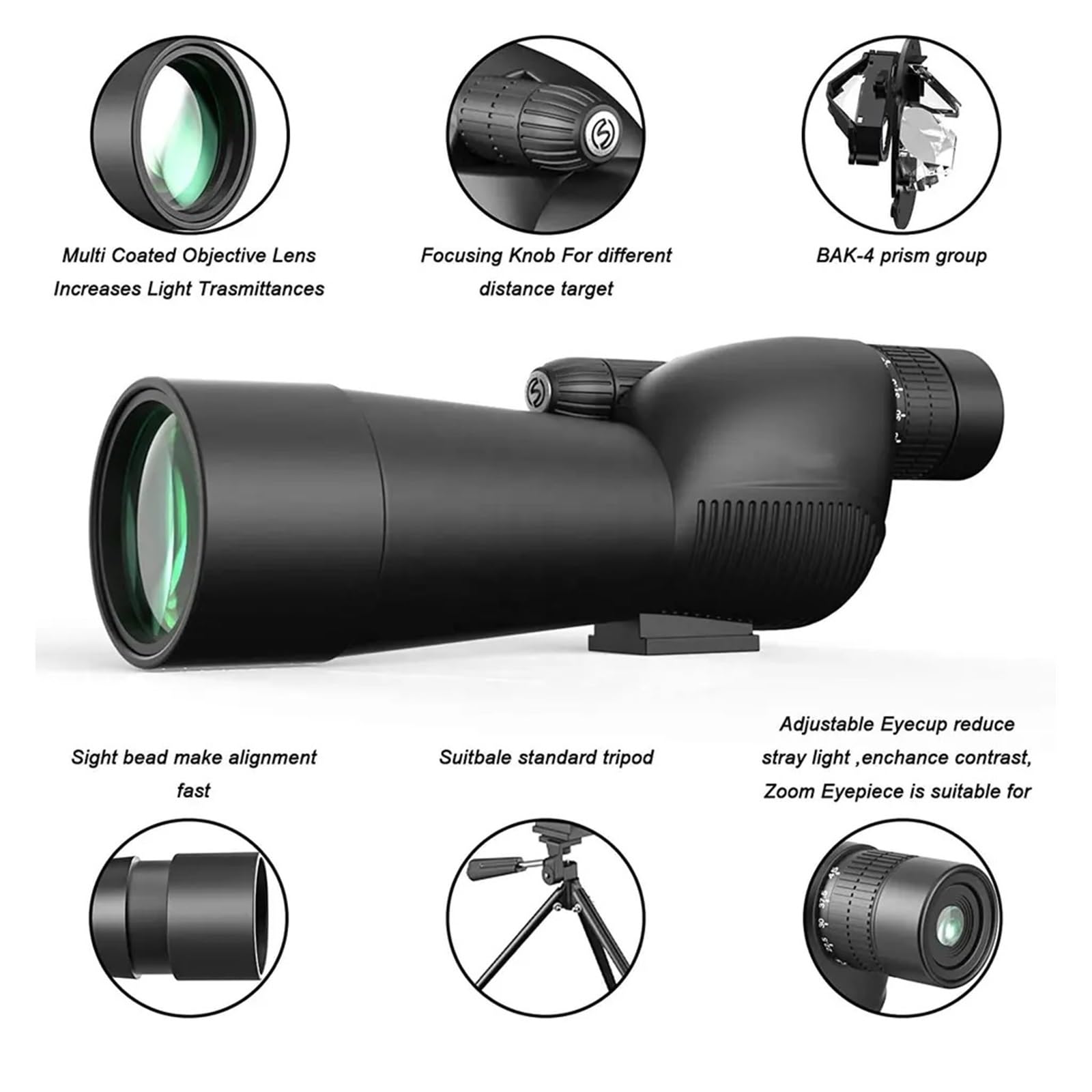 Télescope Zoom 20-60X60, Monoculaire Puissant, Prisme Bak4, Étanche, Anti-buée, Camping, Observation des Oiseaux, De Paysage for Téléphone Grossissement Net(Only monocular)