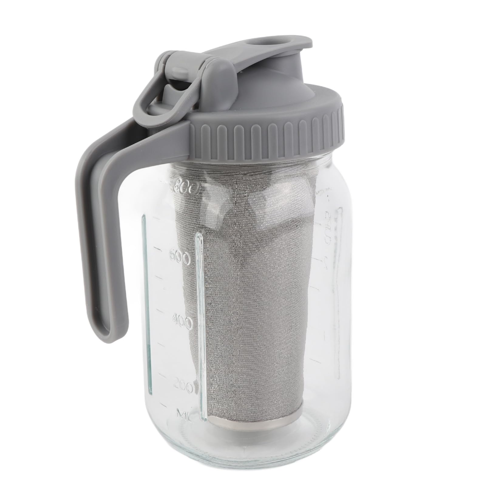 Jarra de cristal con tapa para conservas, 1 cuarto (32 o-z/1 l), jarra de agua a prueba de fugas con boca ancha y tapa de filtro, jarra de cerveza fría para agua, zumo, leche, té, café helado y