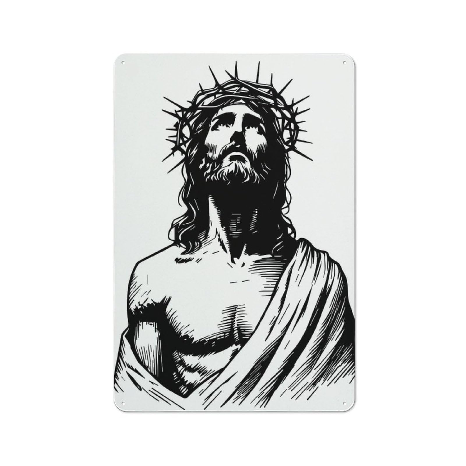 Vintage Metal Sign with Jesus Christ with Crown of Thorns Design 30x20cm, Vintage Bar Wall Plaque for Cafe, Pub, Workshop Or Home Bar