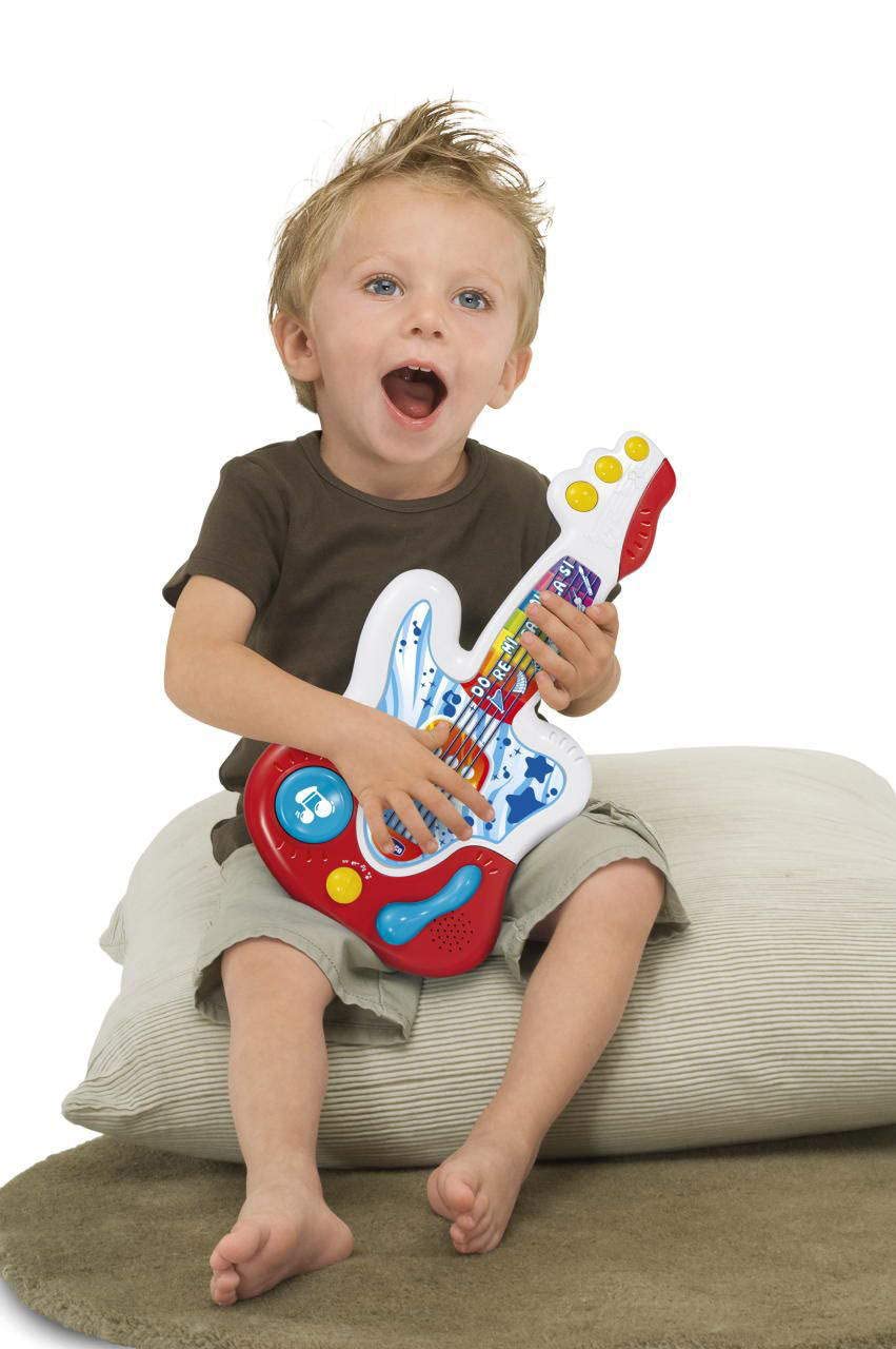 Chicco La mia prima chitarra, chitarra elettronica interattiva per imparare strumenti e note musicali, giocattolo educativo evolutivo, 3 modalità di gioco, +90 suoni e melodie, per bambini da 9 mesi a