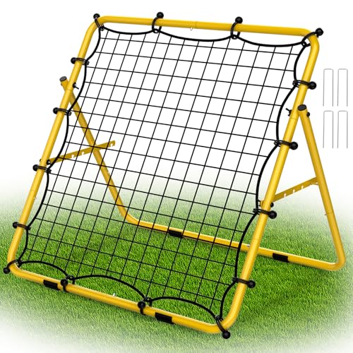 LIANTRAL Baseball Rebounder Net Adjustable Bounce Back Trainer for Soccer Volleyball Softball Portable Folding Rebounder for Passing & Shooting Practice Volleyball Rebound Net for Kids Yellow