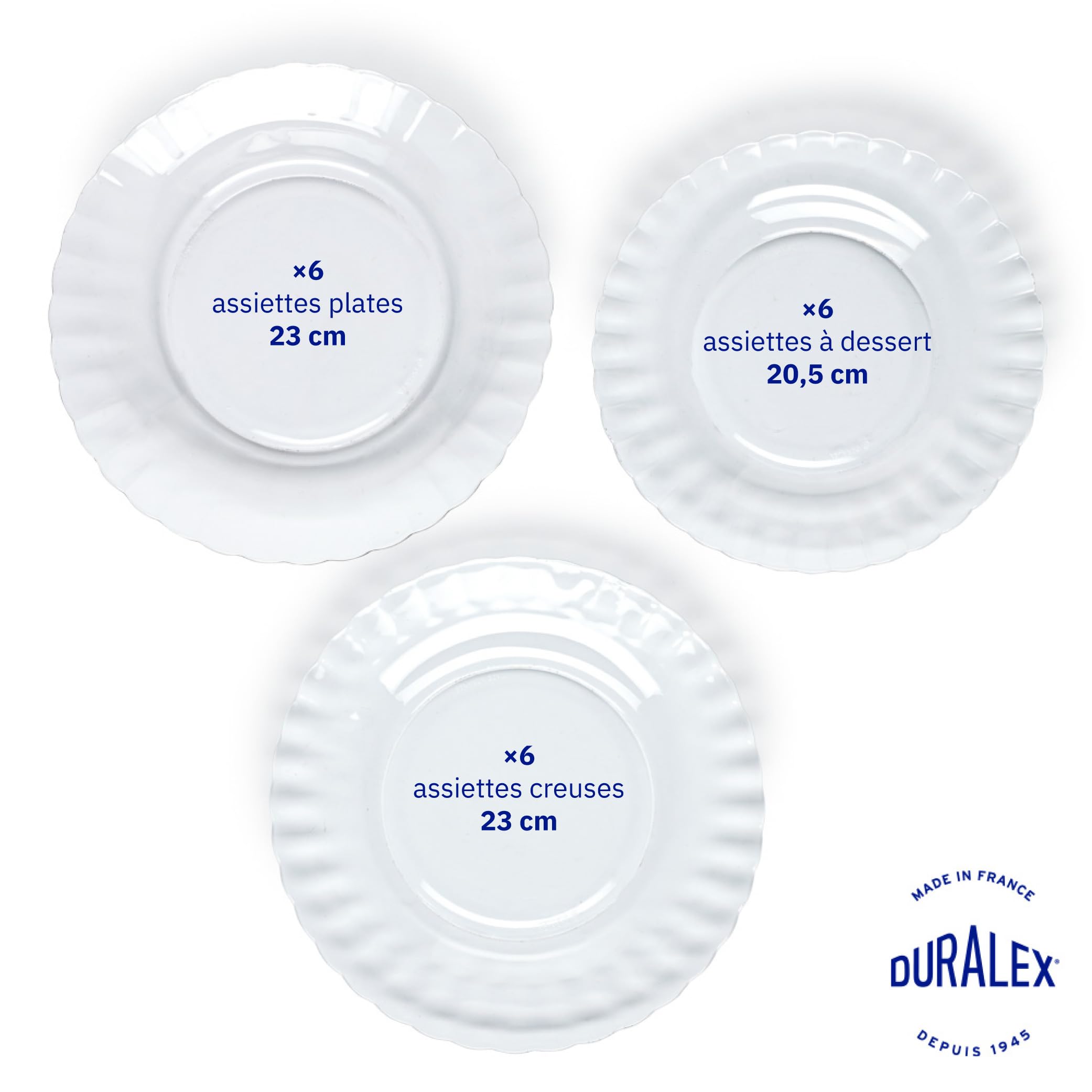 Duralex® Collection Le Picardie® - Piatto ondulato in vetro, 23 cl, zuppa da 23 cl e dessert da 20,5 cm, antigraffio, lavabile in lavastoviglie, adatto al microonde, prodotto in Francia (trasparente,