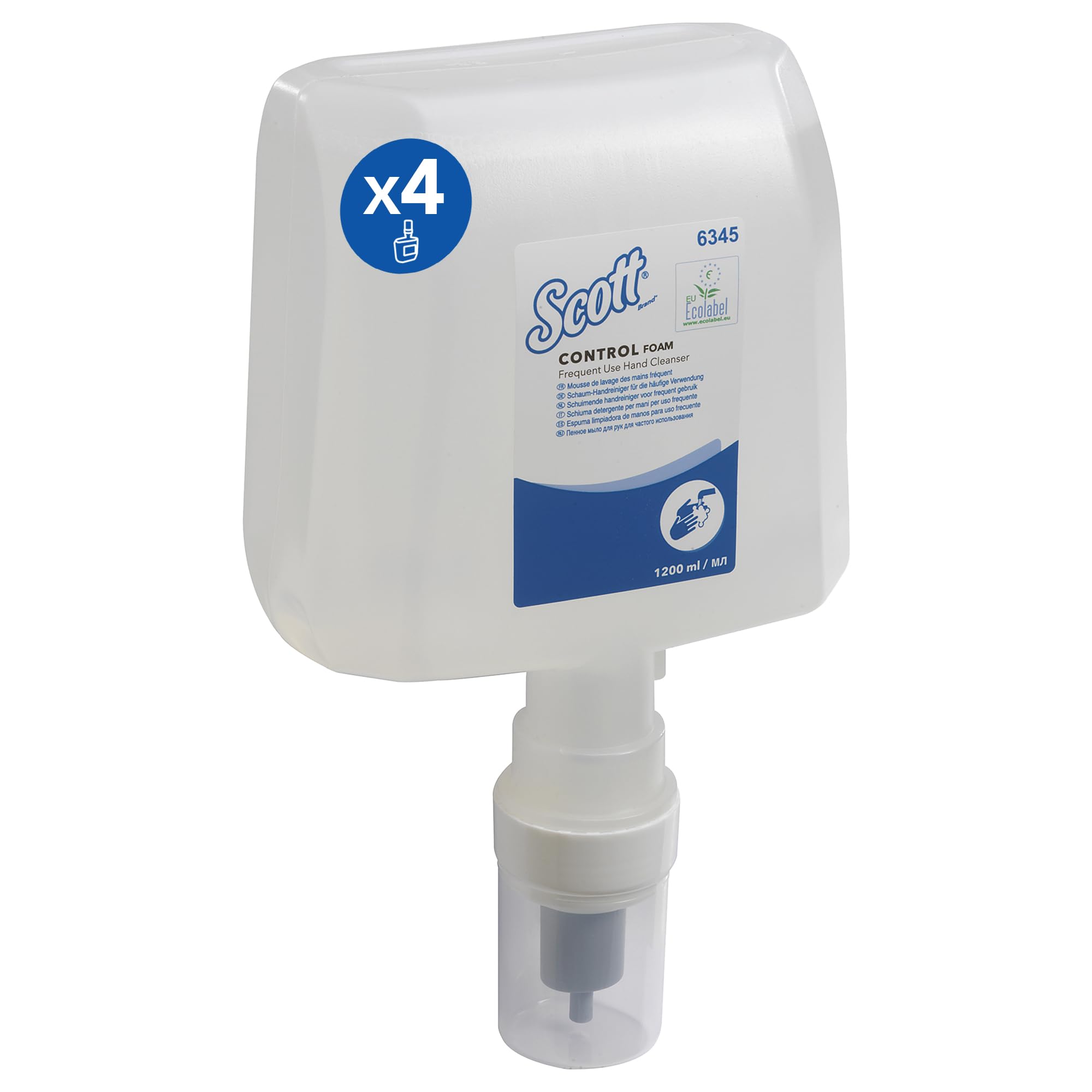 Scott® Control™ Foam Hand Soap 6345, Unscented Hand Soap for Frequent Use, 4 Cassettes Refill Containers Colourless Hand Cleaner x 1.2 Litres (4.8 L Total)