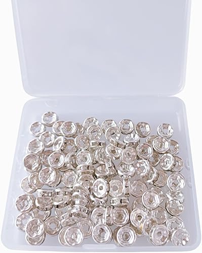 200 cuentas espaciadoras Rondelle de 0.315 pulgadas (0.315 in), cuentas espaciadoras de cristal plateado brillante para fabricación de joyas (0.315