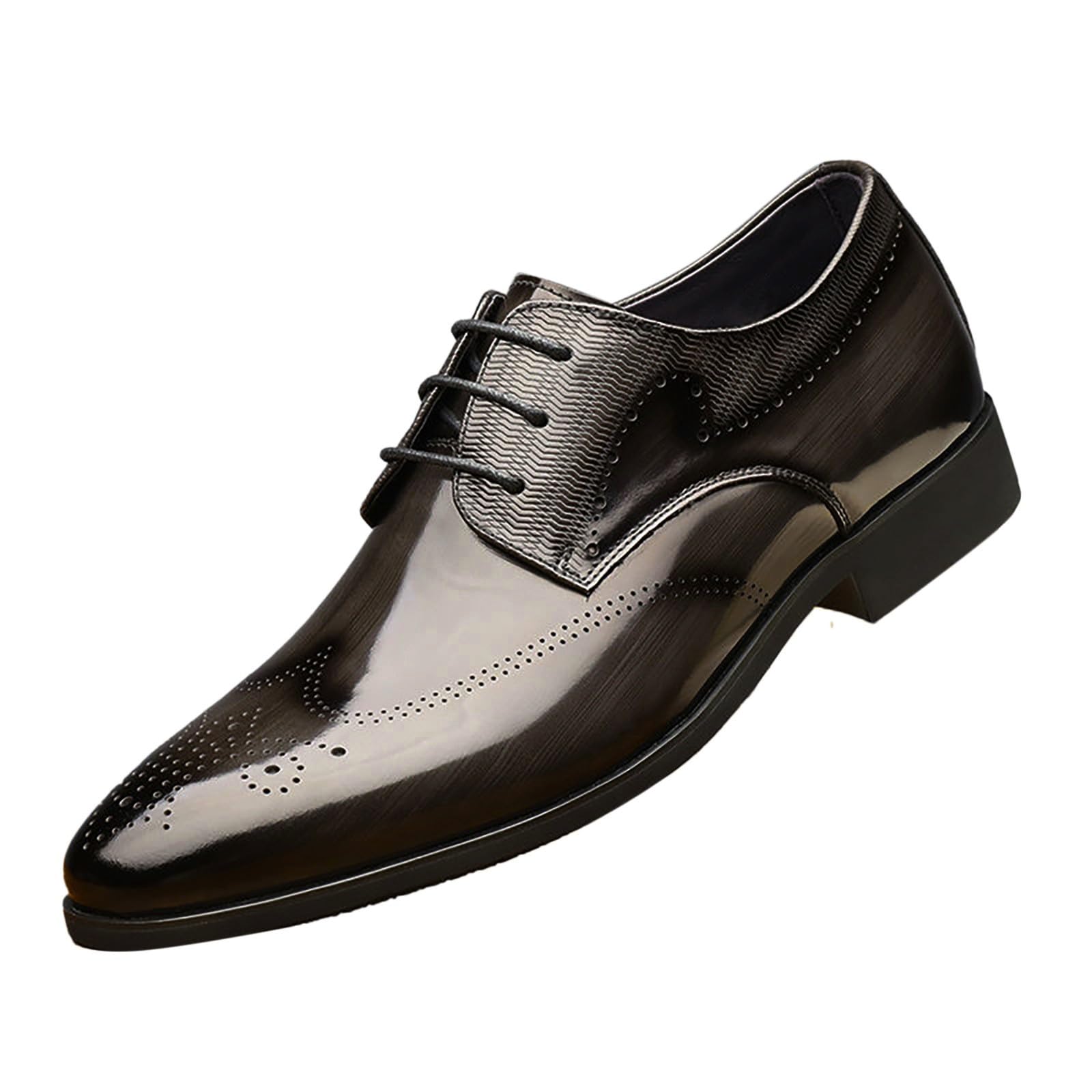 Męskie buty z brogsem eleganckie formalne sznurowane oksfordy sztuczna skóra biuro obuwie ślubne, szary, 39.5 EU