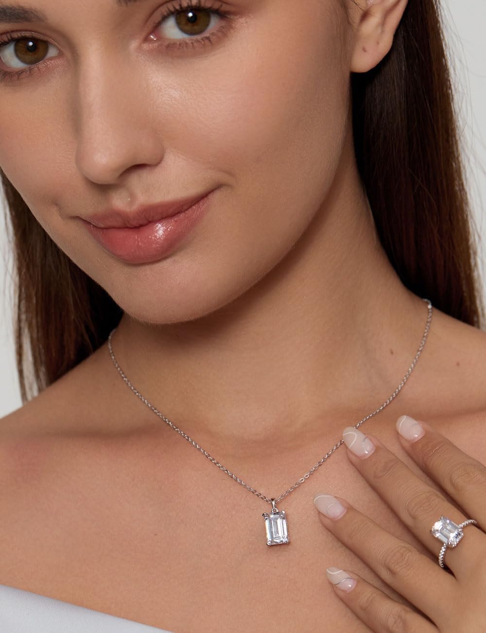 Michooyel 4.0ct Emerald Cut Women's Necklace Simulated Pendant Necklace 925 Sterling Silver Necklace for Women - Image 5
