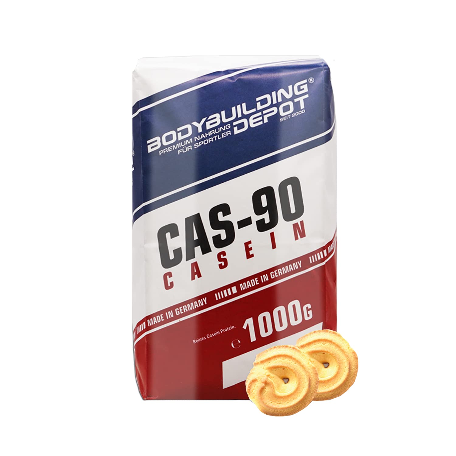 Bodybuilding Depot - Casein Protein 1kg - Butterkeks | umweltfreundlich in Papier verpackt