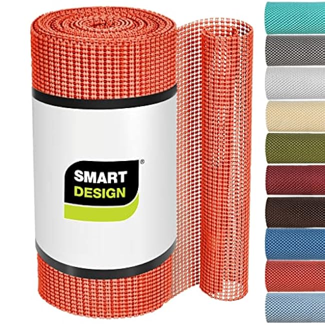 Smart Design Classic Grip Shelf Liner - 12 Inch x 10 Feet - Non Adhesive - Coral Orange