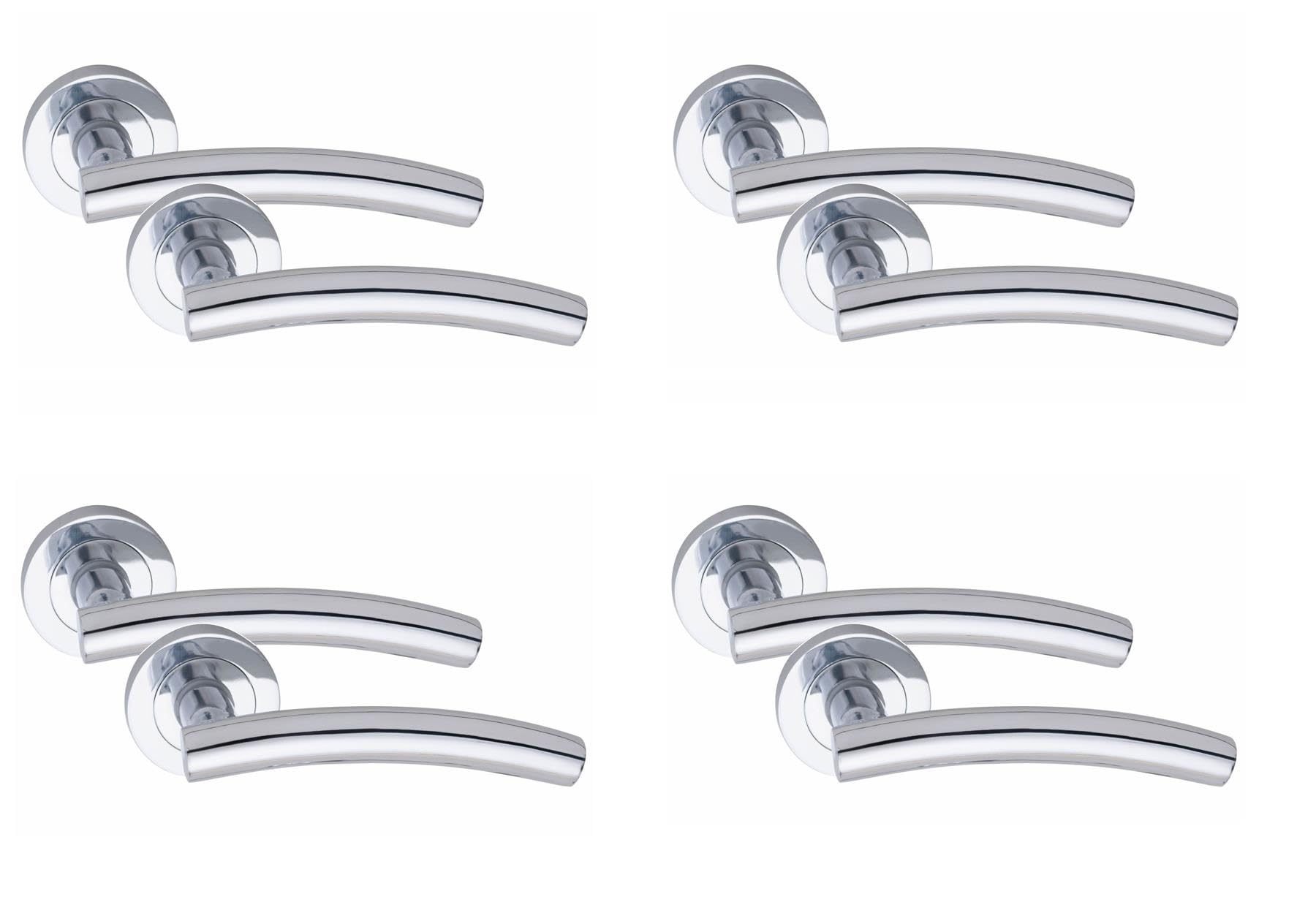 Golden Grace Silver 4 Pair Arched T-Bar Door Handles Polished Chrome Finish