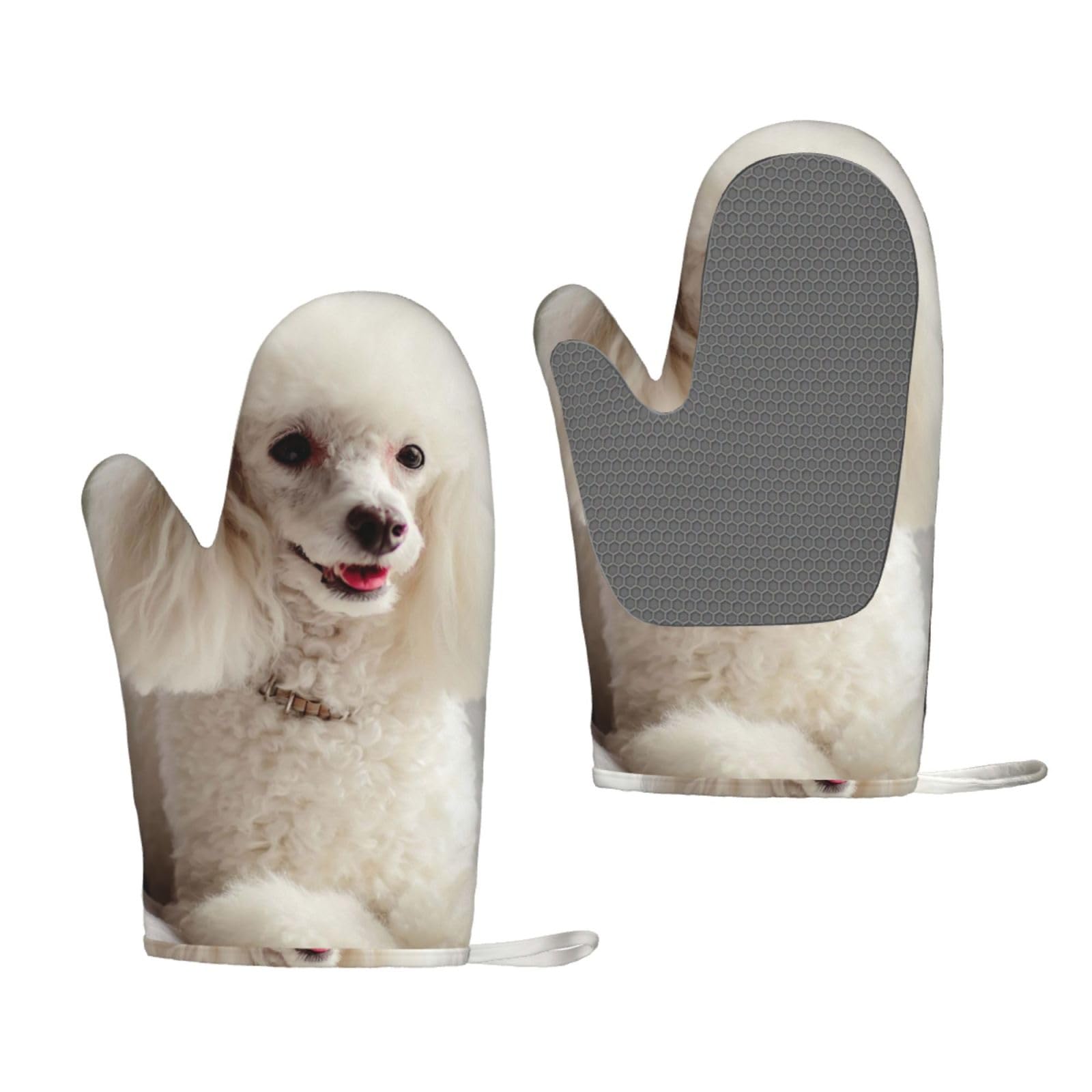 Oven Mitts Sets of 2 Heat Resistant Kitchen Gloves French poodle Oven Mitts BBQ Oven Gloves Non-Slip Silicone Oven Mitts Waterproof Cooking Safety Gloves for Kitchen Baking Cooking