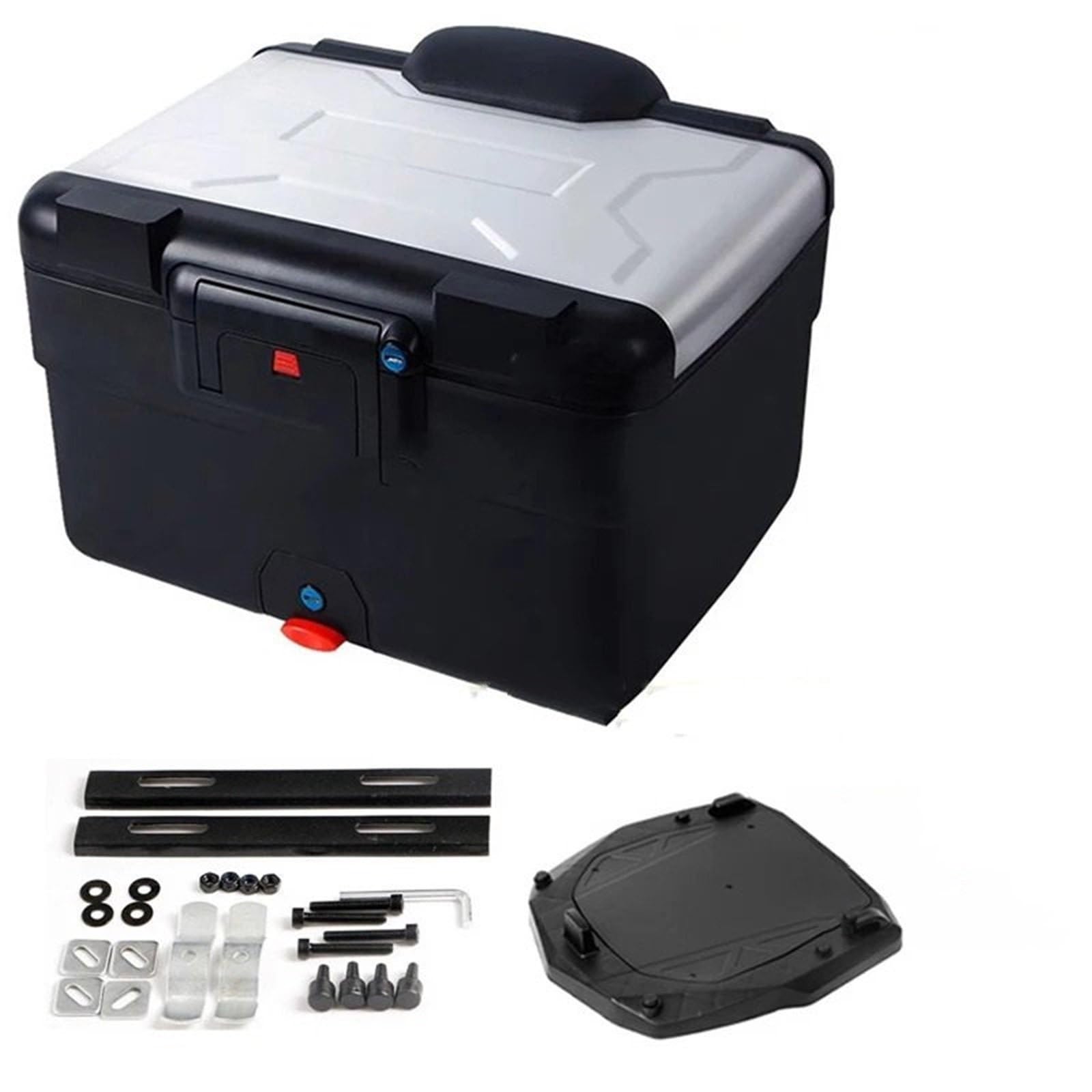 Baúl Superior Universal de 45 litros para Motocicleta de Aventura, Equipaje Trasero, Estuches para Herramientas, Cajas Baúl de Moto Caja de Cola Motocicleta(Sliver)