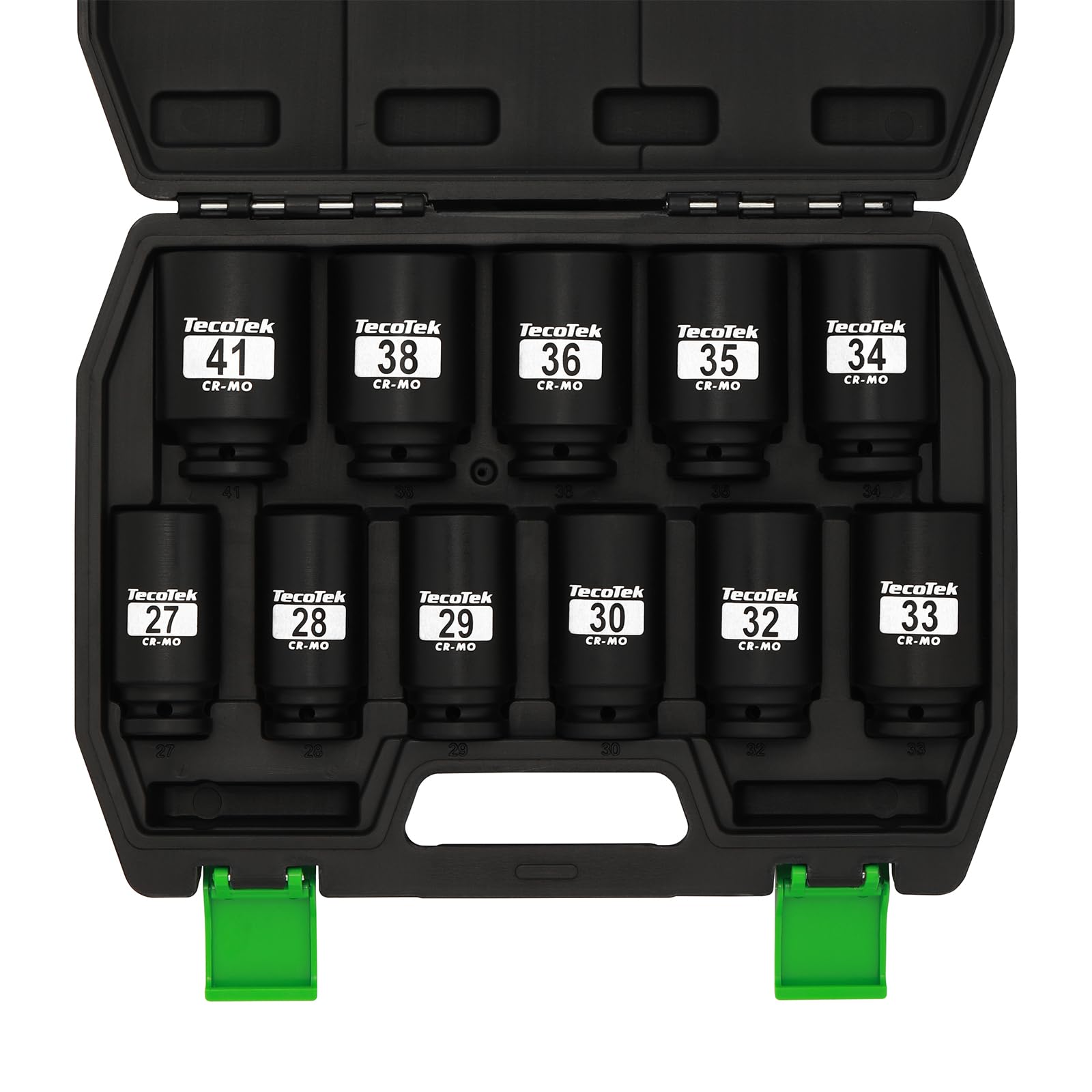 1/2" Drive Deep 6-Point Impact Socket Set, 11-Piece Deep Metric Spindle Axle Nut Impact Socket Set, Cr-Mo, 27mm - 41mm