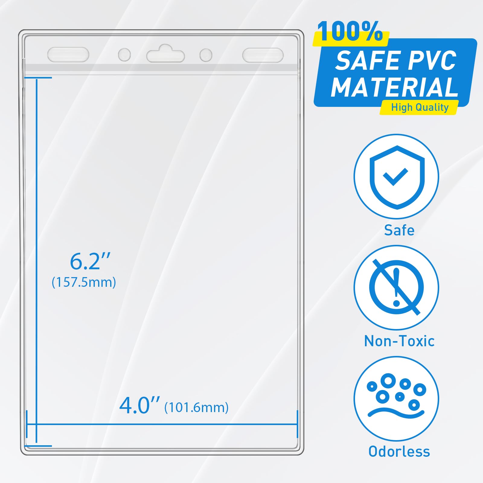 Vertikaler Kartenhalter aus Kunststoff (10,2 x 15,2 cm, transparent, 200 Stück), Reisepasshalter, Ausweishalter, Namensschild-Halter, ohne Reißverschluss