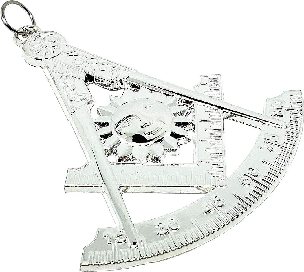 DEURA Past Master MASON Masonic Collar Jewel SQUARE & COMPASS SILVER PLATED 3"