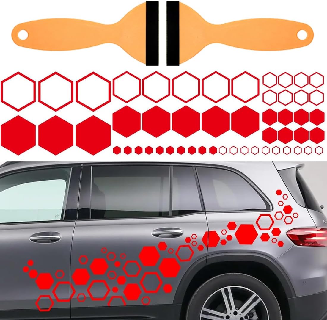 52 Adesivi Auto a Nido d'Ape Rosso + 2 Raschietti