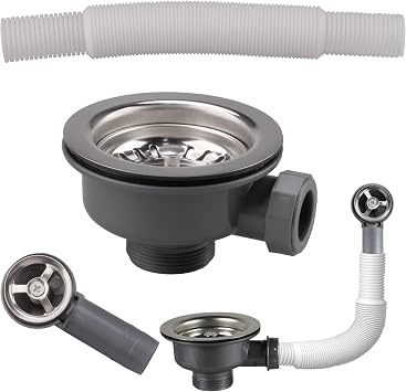 Kitchen Sink Waste Kit with Overflow Pipes 114mm Kitchen Sink Overflow Kit Stainless Steel Thickened Design for Sink Hole Size 83-90mmRound Interface