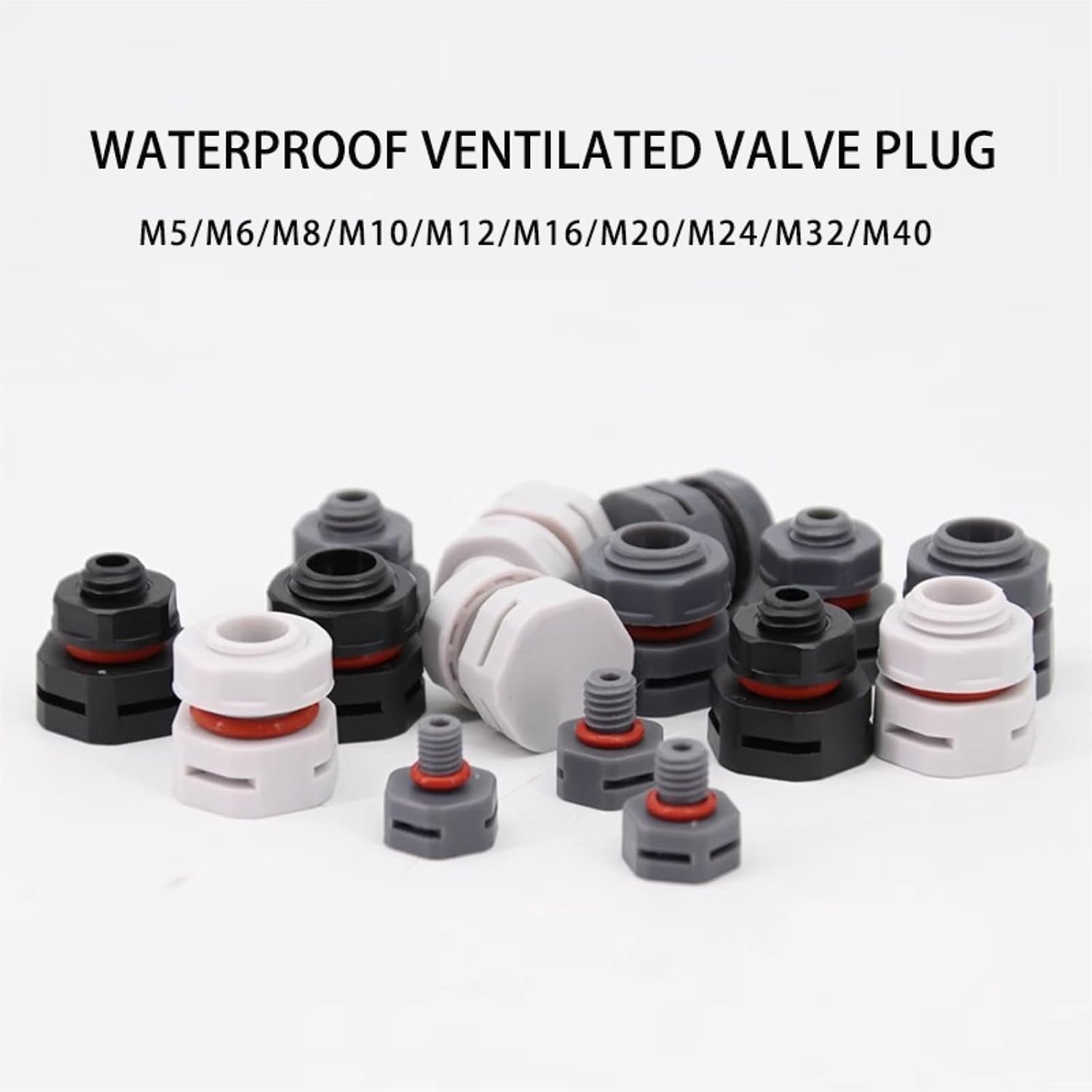 10PCS Waterproof Breathable Vent Plug Automatic Exhaust Breather Valve, Pressure Balance Nylon Screw Type M5-M40(Gray,M40x1.5-15)