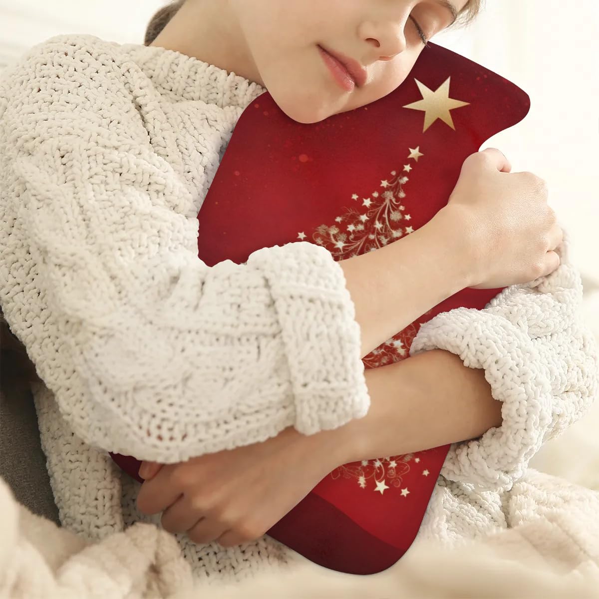 Hot Water Bottle with Soft Cover,2L Christmas Tree Hot Water Bag for Hot and Cold Compress, Hand Feet Warmer, Bright Tree Rubber Hot or Cold Water Bottle Halloween Christmas Decorations