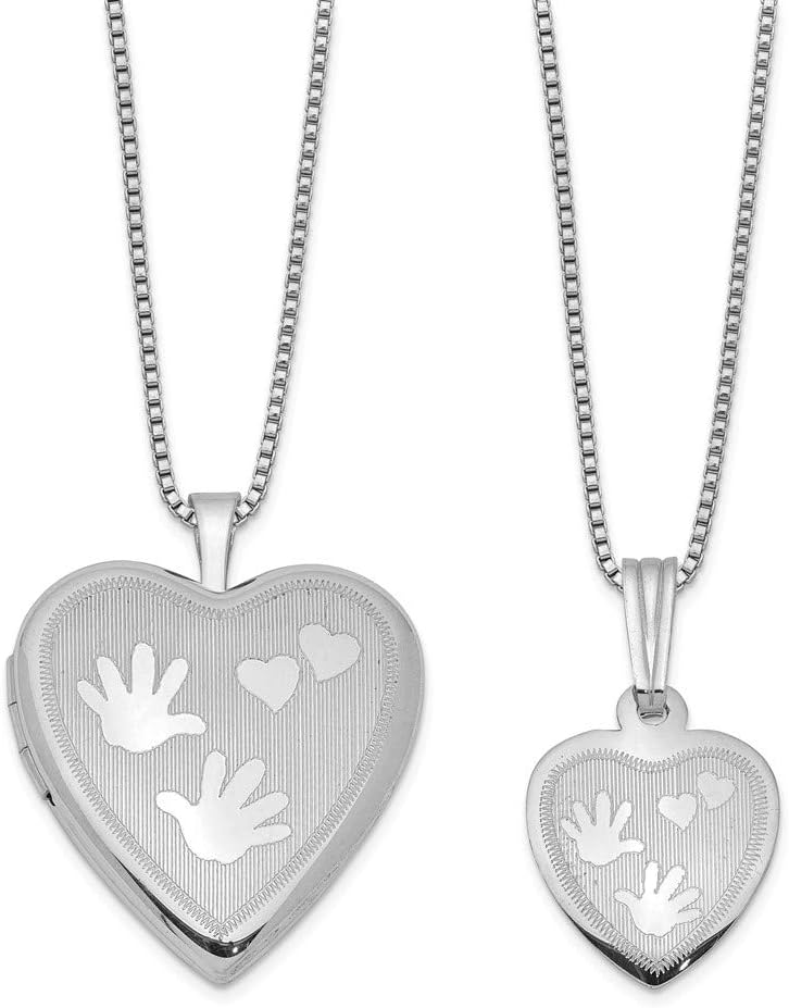 Just Like Mommy Sterling Silver Hearts and Hands Design Heart Locket Pendant Necklace Set