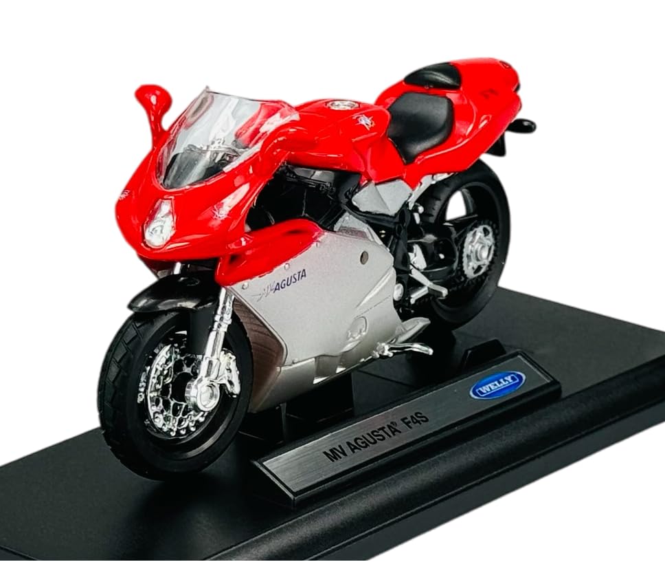 Generisch Welly Modello Moto Compatibile con MV Agusta F4S Rosso Con Base 1:18 1/18 Metallo Modello Moto Il Cast Nuovo In Scatola 12862