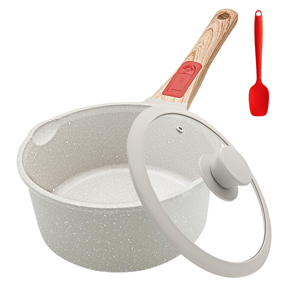 AIKENBBKK Casserole 20cm Antiadhésive avec Couvercle, 2.5L Casserole avec Poignée détachable, Résistant au four et au lave vaisselle, Pot à lait avec bec verseur (Blanc)
