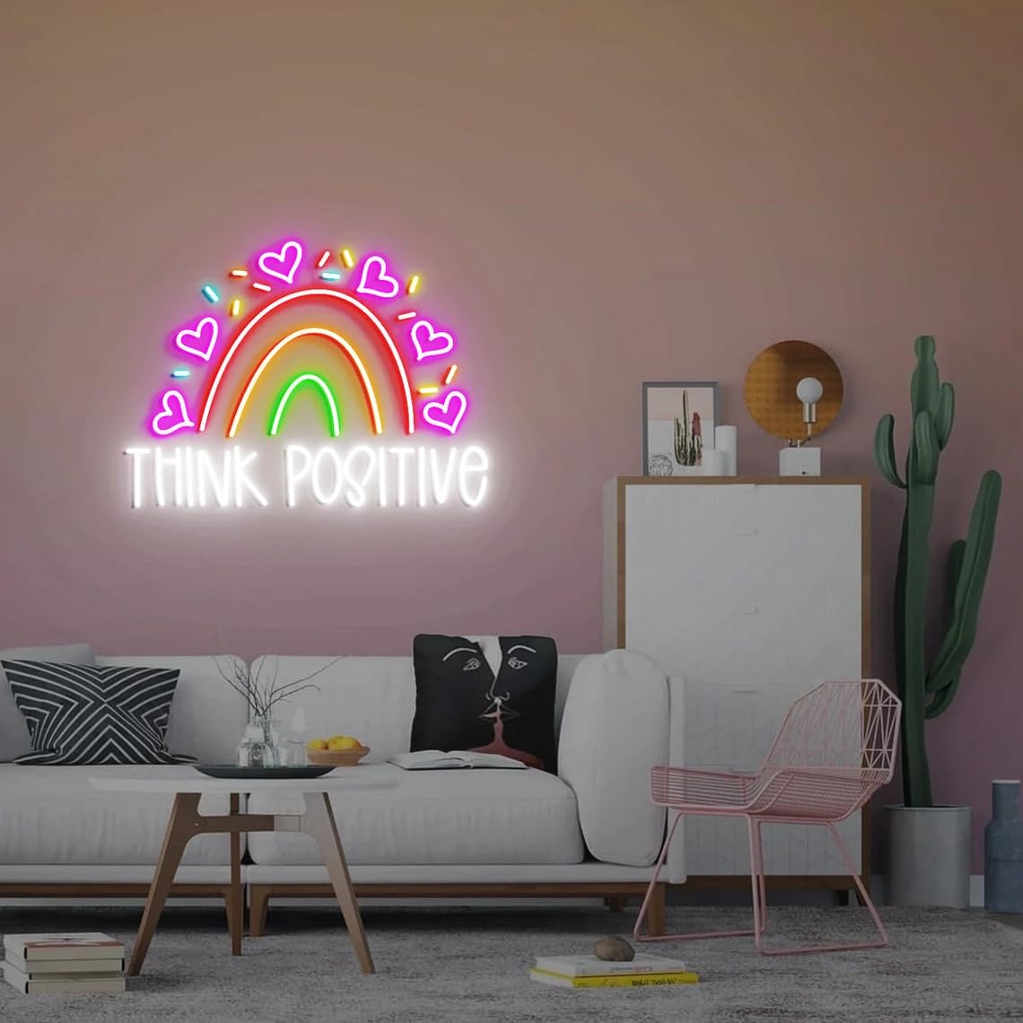 Think Positive Sign, Mental Health Sign, Neon Sign Office Wall Decor, Positive Thinking, positive Affirmations