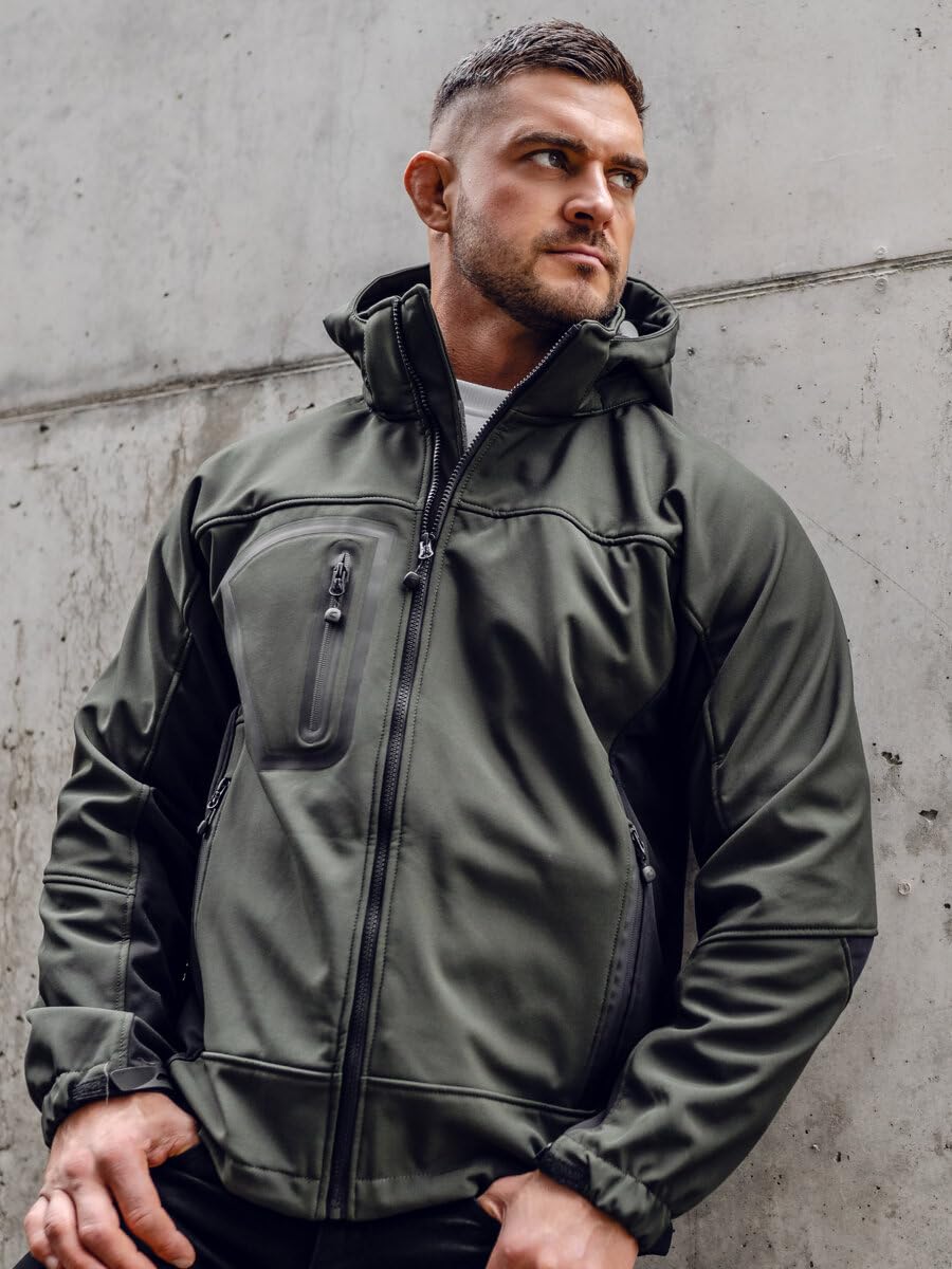 BOLF Hombre Chaqueta Softshell de Entretiempo con Capucha Cierre de Cremallera Cuello alto Cazadora Ropa de Abrigo Transirable Cortavientos Outdoor Plumas Estilo Deportivo Mix 4D4