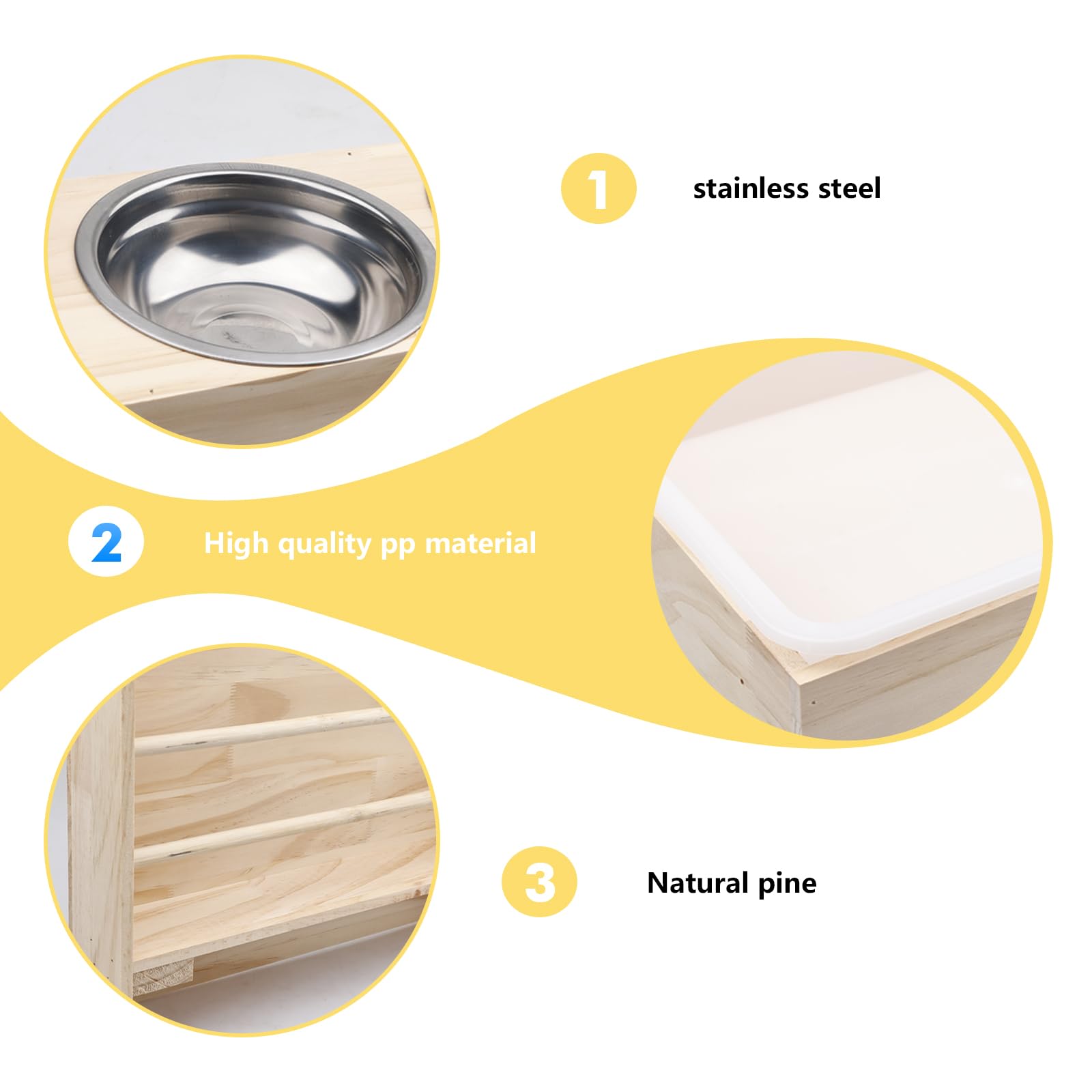 Râteau à foin 3 en 1 pour lapin avec litière et gamelles de nourriture, distributeur de nourriture en bois, mangeoire pour petits animaux avec distributeur de foin pour cochons d'Inde, hamsters et