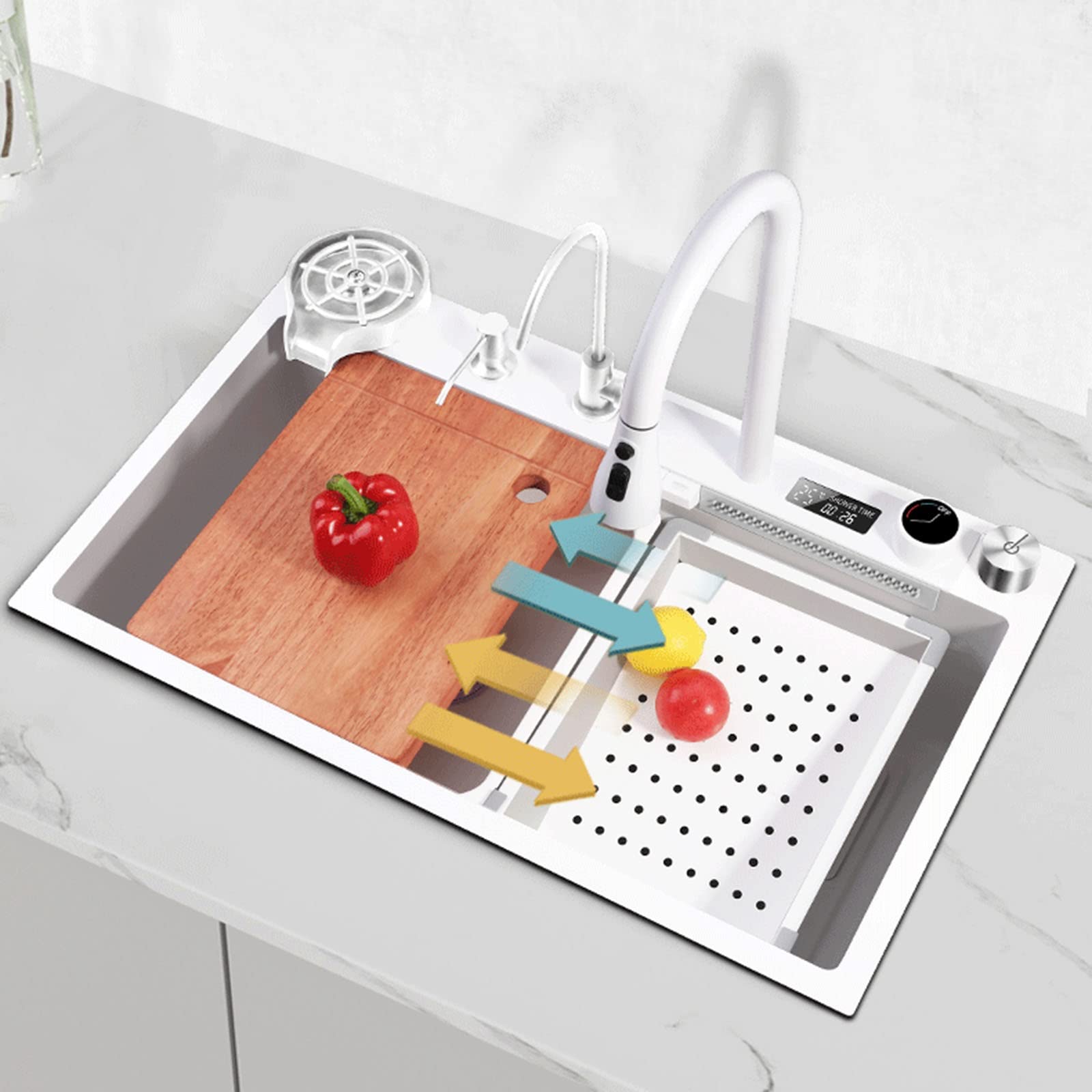 WIQUYBML Kitchen Sinks Nano White Multifunctional Raindance With Glass Washer Prep Accessories