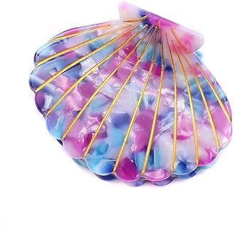 Teppylony Women Fashion Shell Shape Claw Clips Acrylic Resin Jaw Clip Hair Clamps Marble Pattern Hairpins Hair Accessories (Purple)