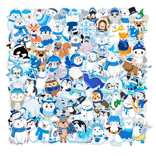 120 PCS Winter Polar Animal Stickers Winter Stickers Arctic Polar Bear Fox Penguin Snowflake Snowman Party Favors Holiday Gifts Christmas Stocking Stuffers Holiday Vinyl Detal for Water Bottle