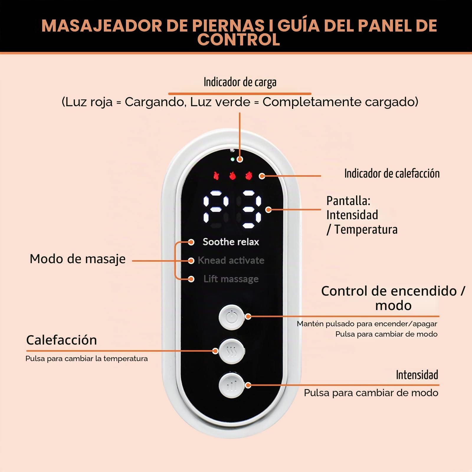 2 Piezas Masajeador Piernas, Masajeador pare Circulacion Piernas, Masaje de Compresión de Aire, 3 modos, 3 intensidades, 3 Niveles de Calor, 2000mAh para Hogar/Oficina/Post-Entrenamiento