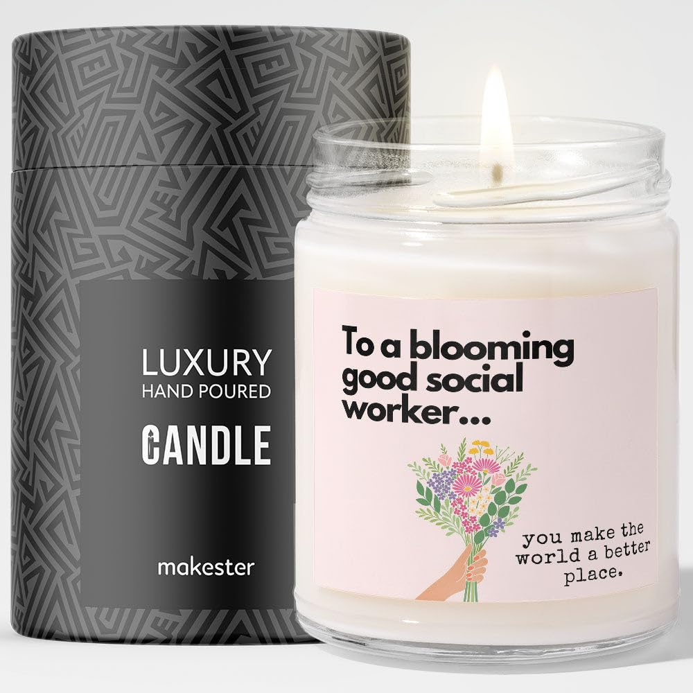 Social Worker Gift - Luxury Soy Wax Candle - Vanilla, Jasmine, Sugared Almond - Makester โ image 1