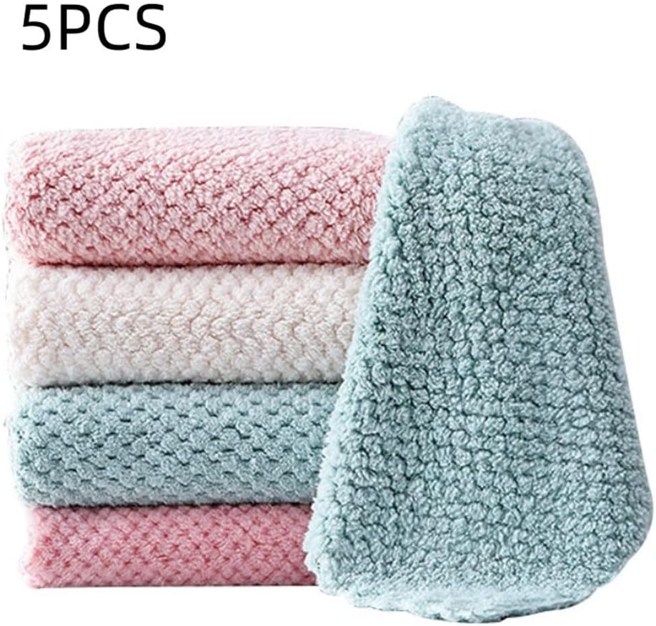 5pcs Soft Microfiber Kitchen Towels Super Absorbent Dish Cloth Anti-Grease Wipping Rags Household Cleaning Towel