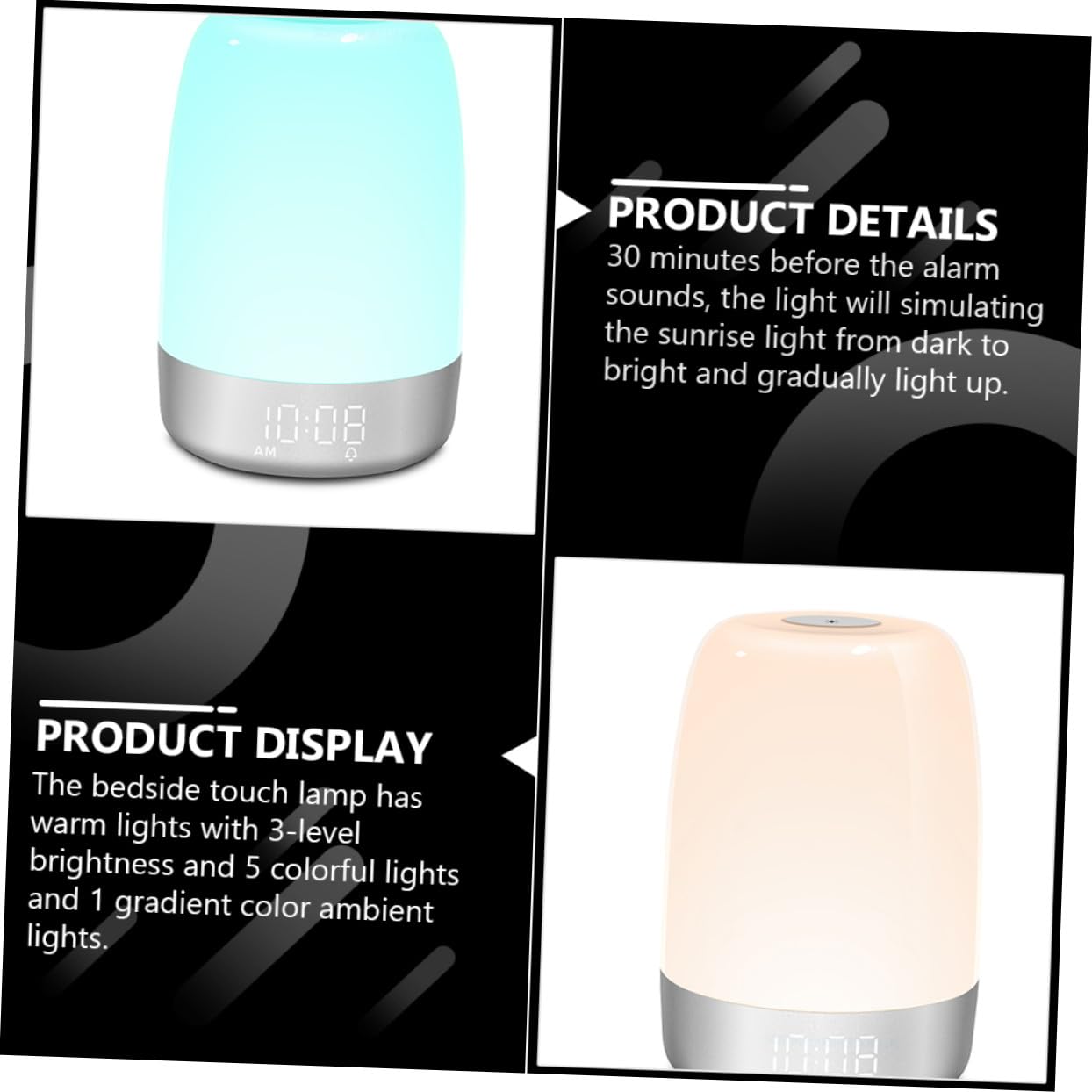Veilleuse De Réveil LED Lampe De Chevet Tactile Minuterie Et Simulation Aube pour Chambre à Coucher
