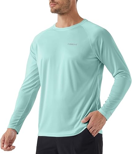 Camisas de protección solar para hombre, con protección solar UV SPF UPF 50+, manga larga, protección contra erupciones, pesca, correr, nadar,