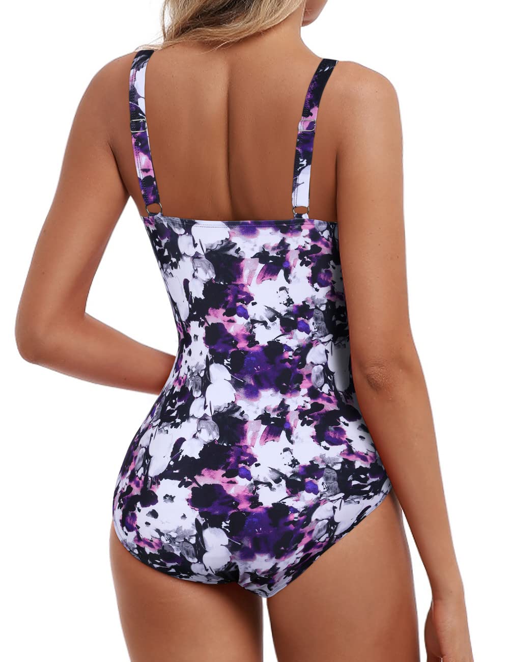 Hilor Women's One Piece Swimsuits Shirred Tank Swimwear Vintage Tummy Control Bathing Suits