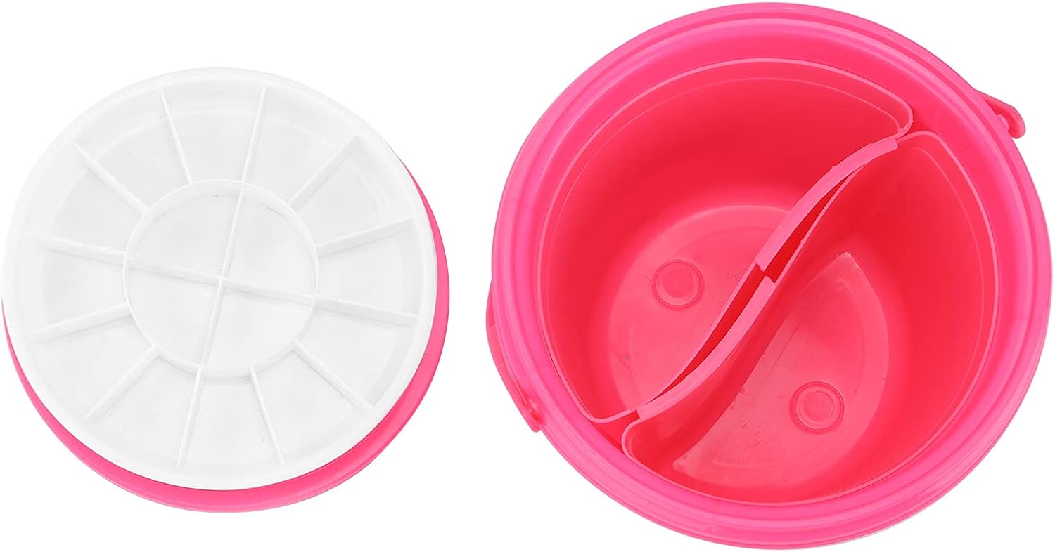 plplaaoo MultiFunction Paint Brush Tub Plastic 2 Compartments Bucket with 16 Color Palettes for Watercolor Oil Painting Acrylic Painting Artists Kids Students (YJ004 multifunctional bucket pink)