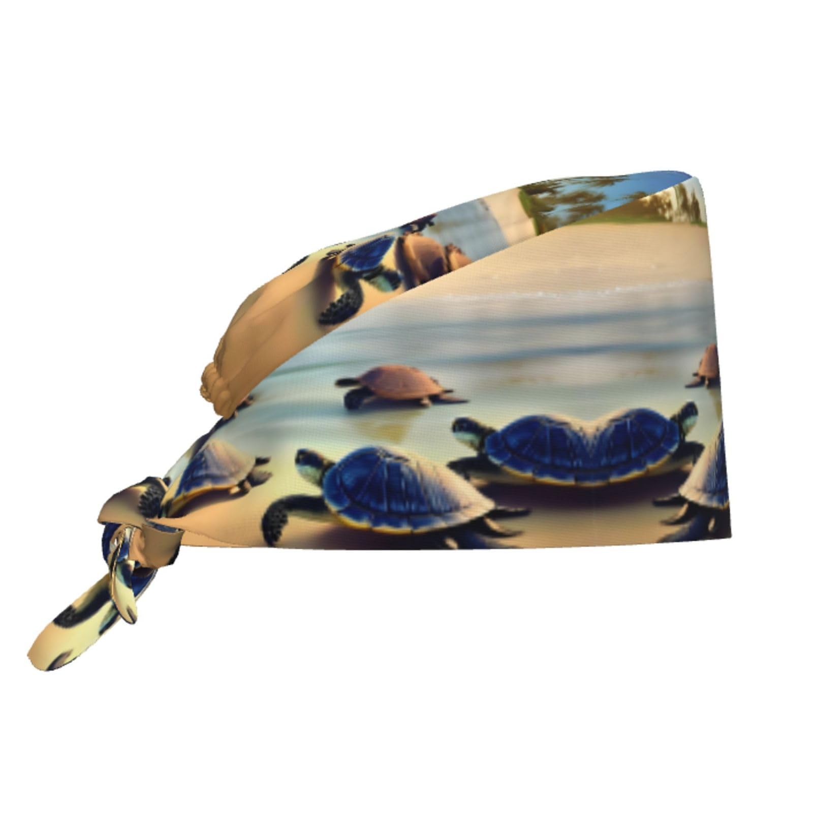 YYHHAOFA Breathable Work Hat Turtles on The Beach Printed for Chef, Nursing, Spa, Facial Care, Fitness Black