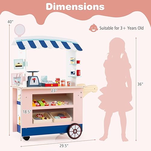 Miniatura 9 de Costzon Juego de tienda de comestibles para niños, juego de soporte de mercado de simulación para niños pequeños con juguete de juego de 30 piezas,