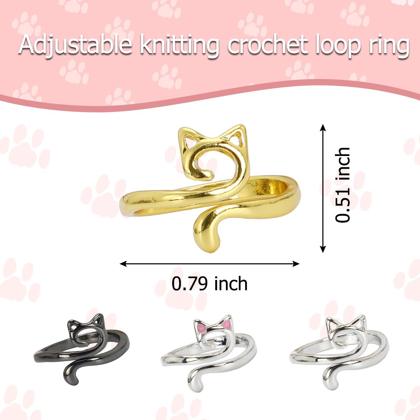 4 Pieces Knitting Crochet Rings, Adjustable Crochet Rings Cat Shaped Crochet Ring Accessories Crochet for DIY Crafts