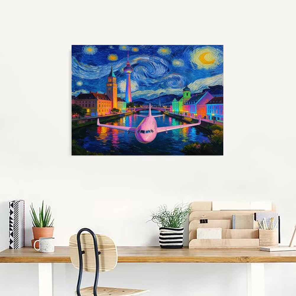 5D Diamond Painting Avion Peinture Diamant Adulte 80x50cm 7-0978V | DIY Loisirs Créatifs Adultes Diamant Perle Broderie, 5D Cristal Rond Point de Croix pour Home Wall Decor, Cadeau Femme