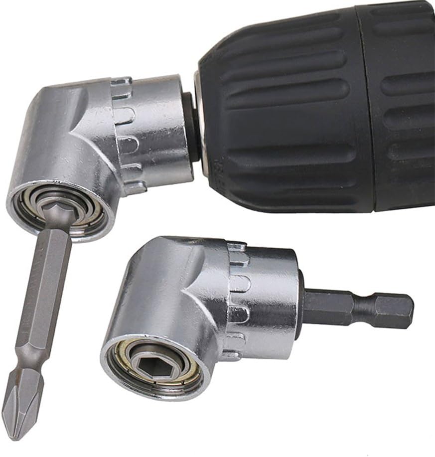 TIMESETL 105° Right Angle Drill Attachment, 1/4-inch Hex Shank Right Angled Screwdriver Drill Bit Holder Extension Right Angle Drill